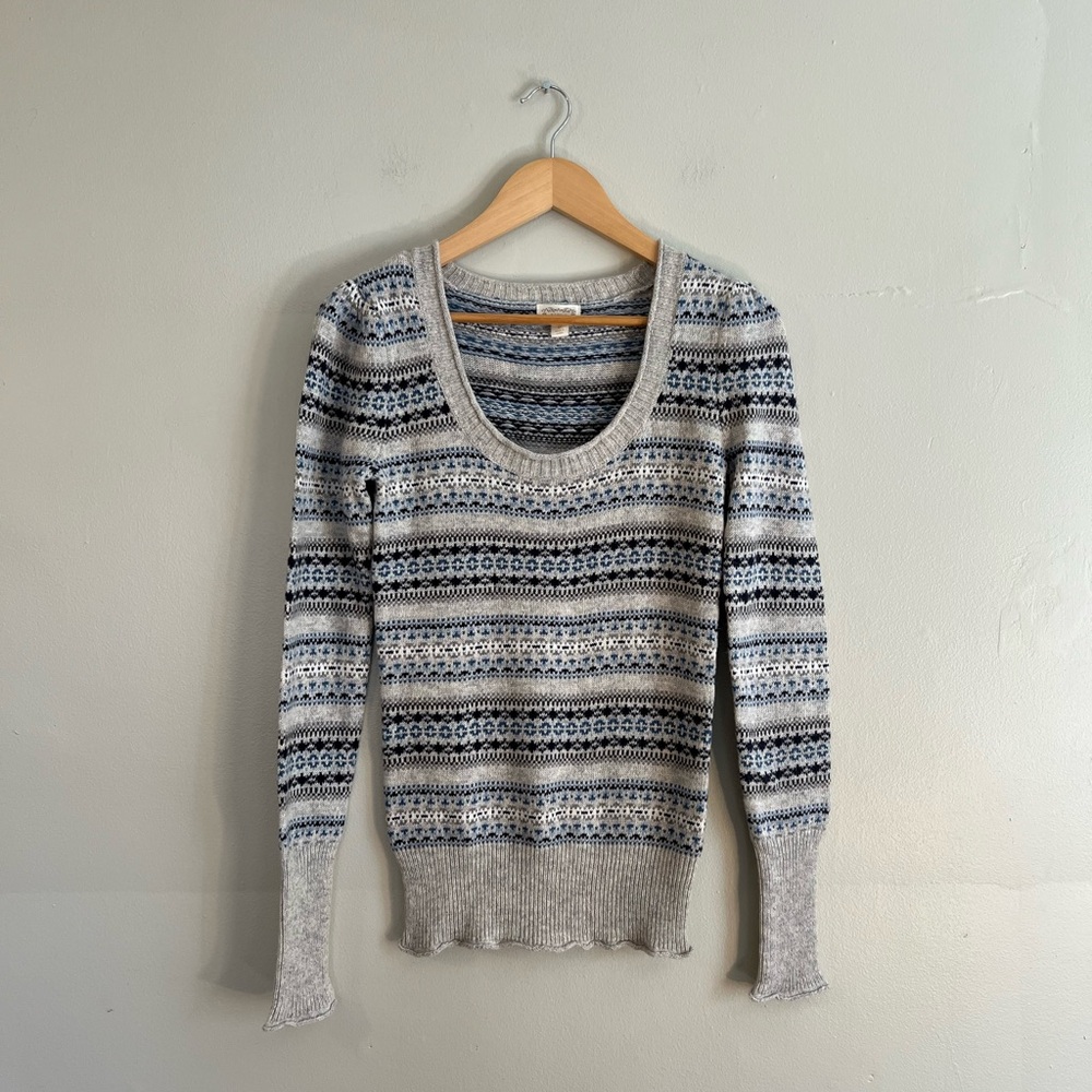 Kaisely Women's Gray Fair isle Angora Wool Sweater Preppy Cozy Ski Winter